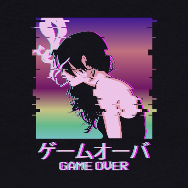 Japanese Vaporwave Smoking Anime Girl Aesthetic by Alex21